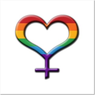 Rainbow Colored Heart-Shaped Lesbian Pride Female Gender Symbol Posters and Art